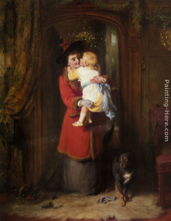 A Christmas Kiss painting - George Bernard O'Neill A Christmas Kiss art painting